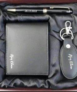 Plain Black Wallet Keychain Set