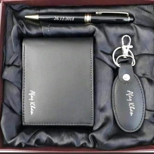 Plain Black Wallet Keychain Set