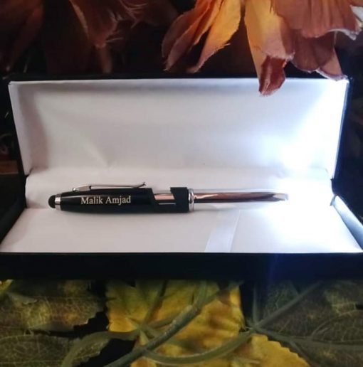 4 in 1 Metallic Touch stylus Light Pen With Mobile Stand & Your Engraved Name - Image 2