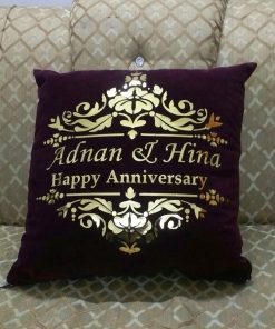 Customized Foil Printed Happy Anniversary Cushion