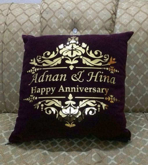 Customized Foil Printed Happy Anniversary Cushion