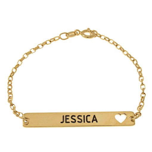 Bar Name And Cut Out Heart Name Engrave Bracelet