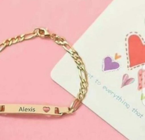 Bar Name And Cut Out Heart Name Engrave Bracelet