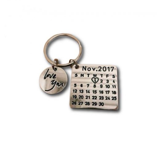 Customize Double tag Calendar Engraved Keychain