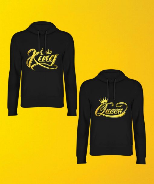 King And Queen Printed Couple Hoodies