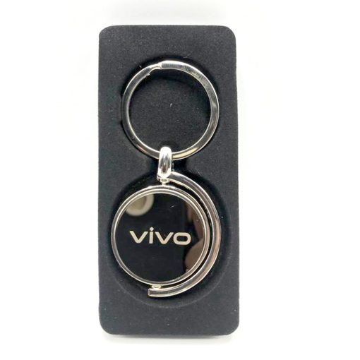 Round Globe Metallic Keychain With Engraved Logo - Image 2