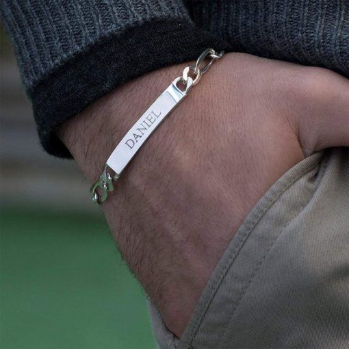 CUSTOMIZE SILVER MEN’S ID ENGRAVED BRACELET